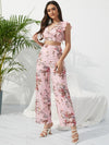 Printed Surplice Cap Sleeve Top and Pants Set