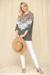 Celeste Full Size Leopard Spliced Stripe T-Shirt with Lace Detail