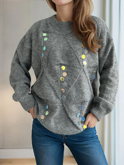 Sequin Mock Neck Long Sleeve Sweater