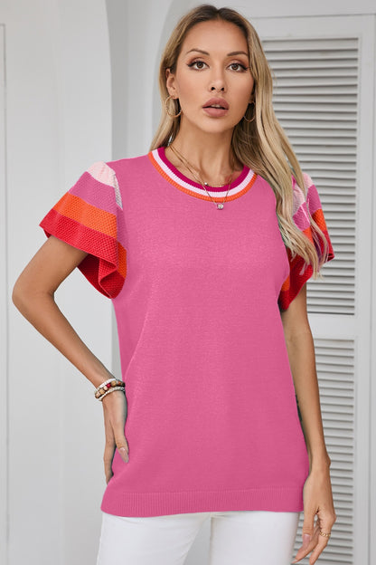 Color Block Round Neck Knit Top