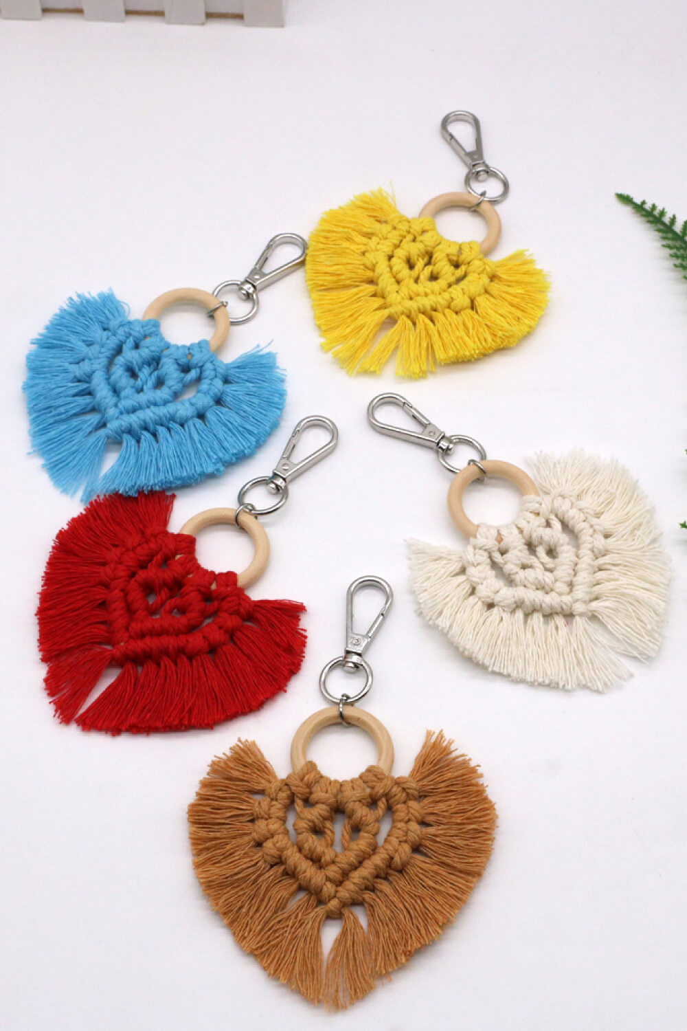 Assorted 4-Pack Heart-Shaped Macrame Fringe Keychain