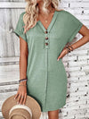 Quarter Button V-Neck Short Sleeve Dress